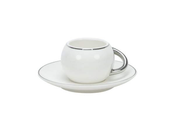 Ästhetisches Espresso Tassen Set für 6 Personen 12 teilig / Weiß mit Silberrand