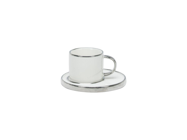 Elegantes Espresso Tassen Set für 6 Personen 12 teilig / Weiß mit Silberrand