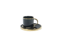 Elegantes Espresso Tassen Set für 6 Personen 12 teilig / Schwarz mit Goldrand