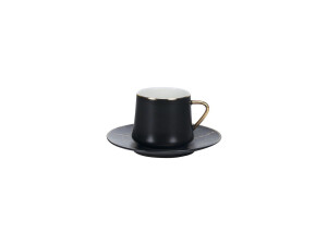 Elegantes Kaffee Set 12 teilig / Schwarz mit Goldrand und Marmor Untersetzer