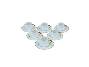 Elegantes Kaffee Set 12 teilig / Weiß mit Goldrand und Marmor Untersetzer