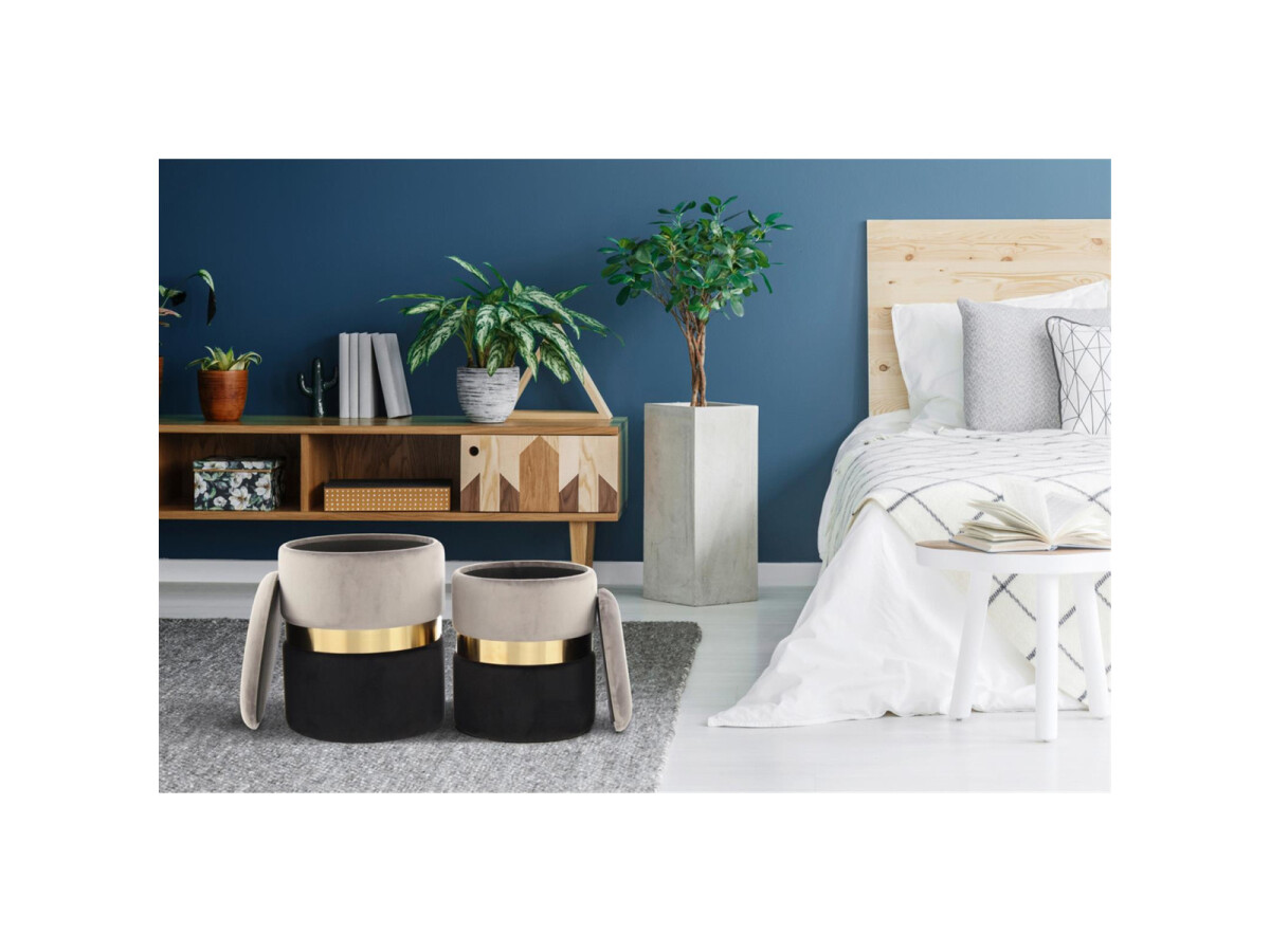 Hocker Zora 125 2-er Set Grau / Gold / Schwarz