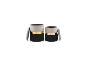 Hocker Zora 125 2-er Set Grau / Gold / Schwarz