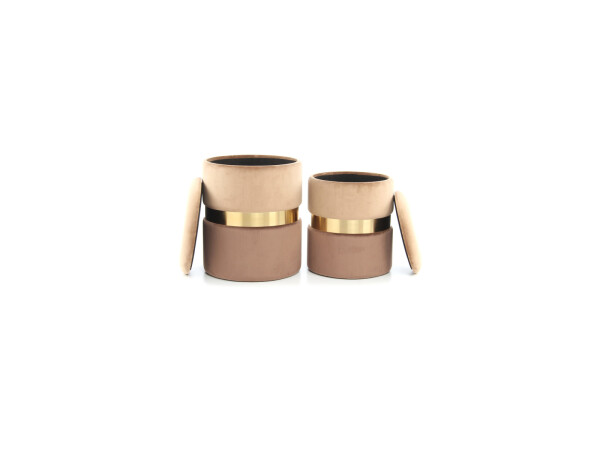 Hocker Zora 125 2-er Set Hellbraun / Gold / Braun