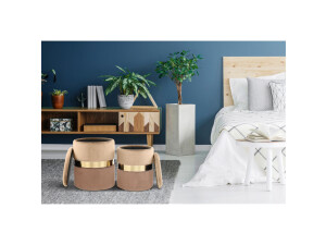 Hocker Zora 125 2-er Set Hellbraun / Gold / Braun